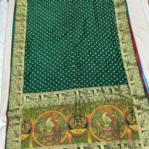 Exclusive Silk Patola Pallu Border Bandhani Saree – Bottle Green (SPP08)