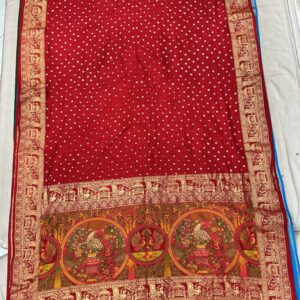 Exclusive Silk Patola Pallu Border Bandhani Saree – Crimson Red (SPP09)
