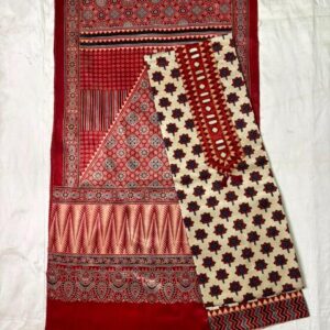 Ajrakh Cotton Dress Material – Heritage Red & Cream (ADM-11)