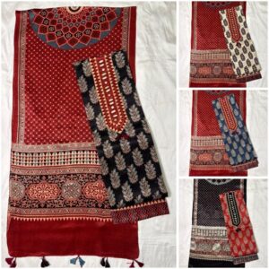 Ajrakh Cotton Dress Material – Black & Red (ADM-23)