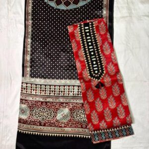 Ajrakh Cotton Dress Material – Midnight Black & Red (ADM-24)