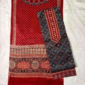 Premium Ajrakh Cotton Dress Material – Royal Indigo & Red (ADM-25)