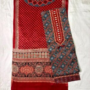 Ajrakh Cotton Dress Material – Classic Red & Blue (ADM-03)