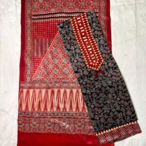 Ajrakh Cotton Dress Material – Deep Maroon & Black (ADM-05)