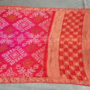 Premium Pure Silk Bandhani Saree – Rose Pink (PSB-14)