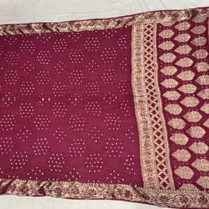 Premium Semi Georgette Bandhani Saree – Wine Berry (SGB-11)
