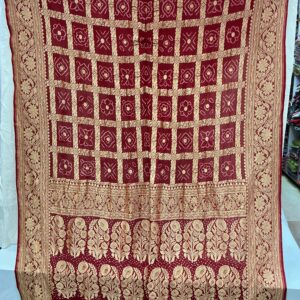 Premium Pure Bandhani Meenakari Saree – Maroon Rust (MPB-13)