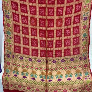 Premium Pure Bandhani Meenakari Saree – Red (MPB-16)