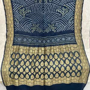Premium Pure Banarasi Rai Bandhani Saree – Navy Blue (BRB-11)