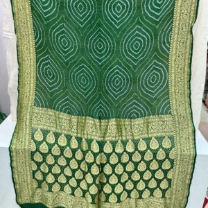Premium Pure Banarasi Rai Bandhani Saree – Mehendi Green (BRB-12)