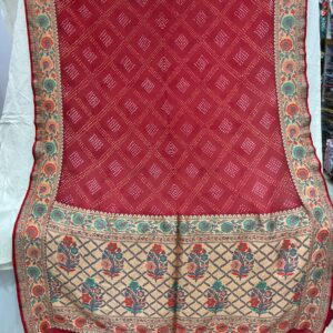 Premium Pure Banarasi Rai Bandhani Saree – Crimson Red (BRB-09)