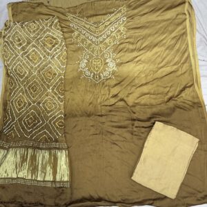 Ombre Shaded Bandhani Dress Material – Golden & Cream (OSD-10)
