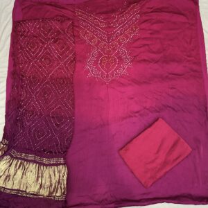 Ombre Shaded Bandhani Dress Material – Magenta & Rose Pink (OSD-11)