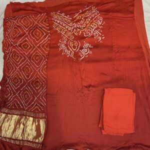 Ombre Shaded Bandhani Dress Material – Crimson Red & Rust (OSD-12)