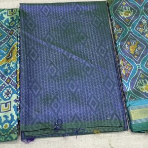Premium Patola Print Dress Material – Teal & Navy Blue (PTD-10)