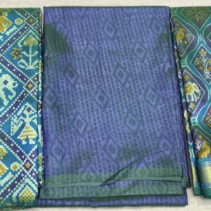 Premium Patola Print Dress Material – Turquoise & Steel Blue (PTD-12)