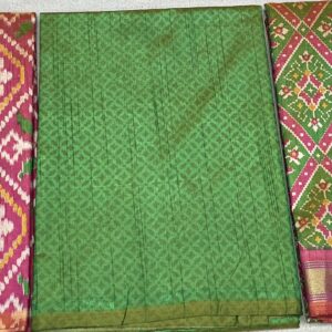 Premium Patola Print Dress Material – Pink & Parrot Green (PTD-15)