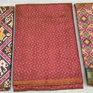 Premium Patola Print Dress Material – Dark Mehndi & Onion (PTD-16)