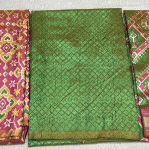 Premium Patola Print Dress Material – Rust & Olive Green (PTD-18)