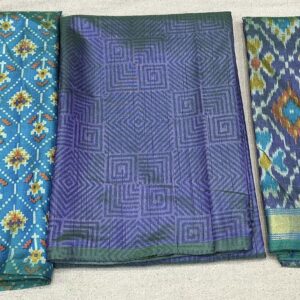 Premium Patola Print Dress Material – Aqua Blue & Sky Blue (PTD-21)