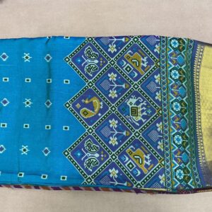 Patola with Zari Border Saree – Aqua Cyan (PSZB-29)