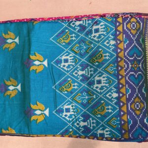 Patola with Zari Border Saree – Teal Blue (PSZB-07)