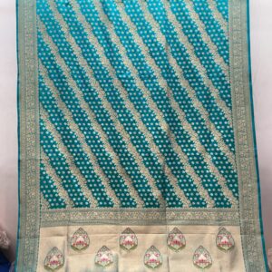 Exclusive Patola Banarasi Silk Saree – Teal Blue Diagonal (PBS-25)