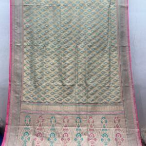 Exclusive Patola Banarasi Silk Saree – Pastel Grey & Pink (PBS-33)